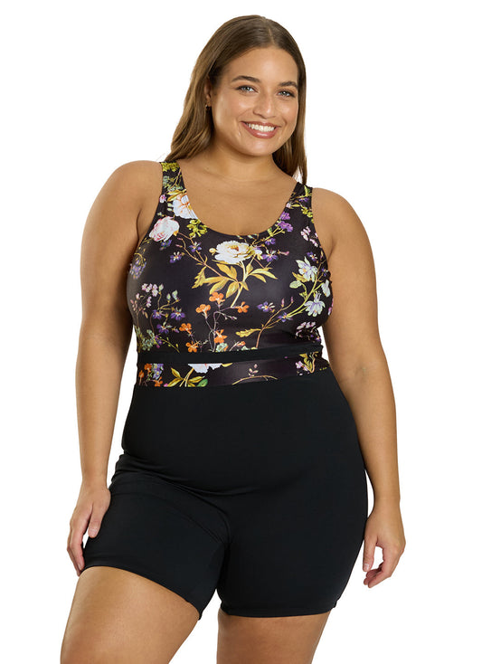 Sporti Plus Size HydroLast Moonlit Flora Chlorine Resistant Scoop Back Unitard One Piece Swimsuit