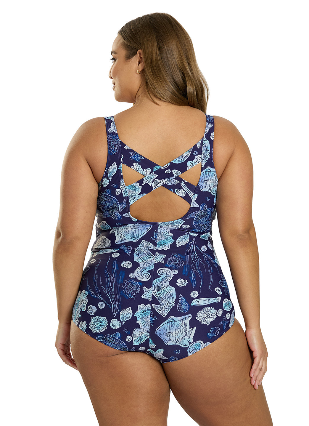 Sporti Plus Size Neptune's Reef Moderate Printed Sweetheart One Piece Swimsuit