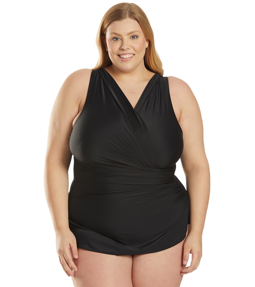 Sporti Plus Size Isabella Tummy Control Wrap One Piece Swimsuit