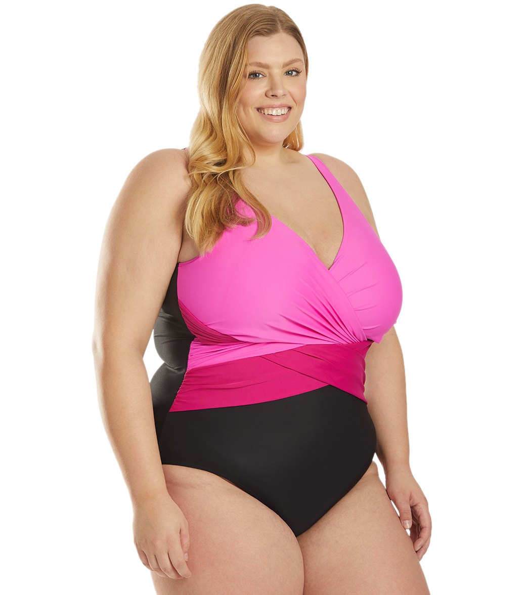 Sporti Plus Size Marina Criss Cross Tummy Control One Piece Swimsuit