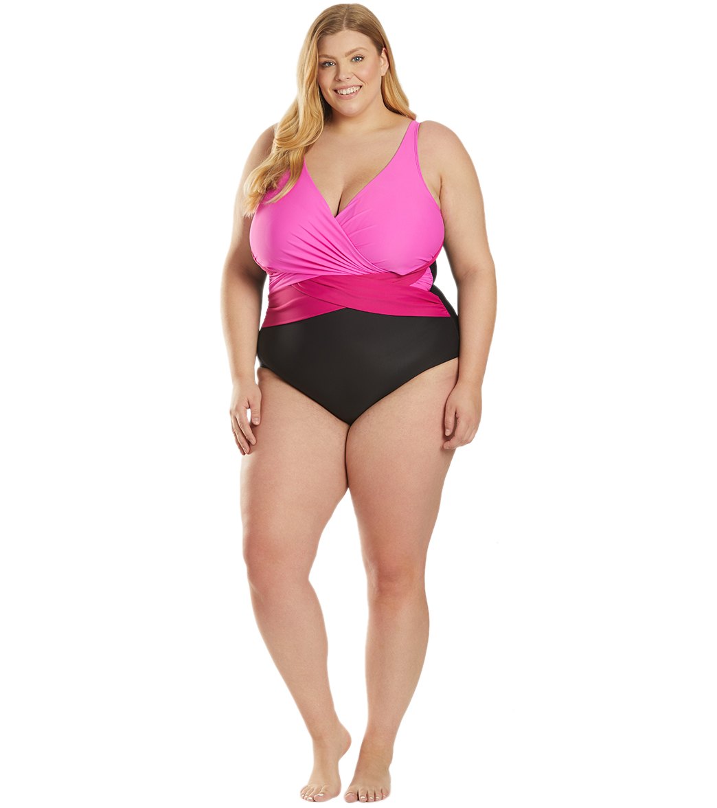Sporti Plus Size Marina Criss Cross Tummy Control One Piece Swimsuit