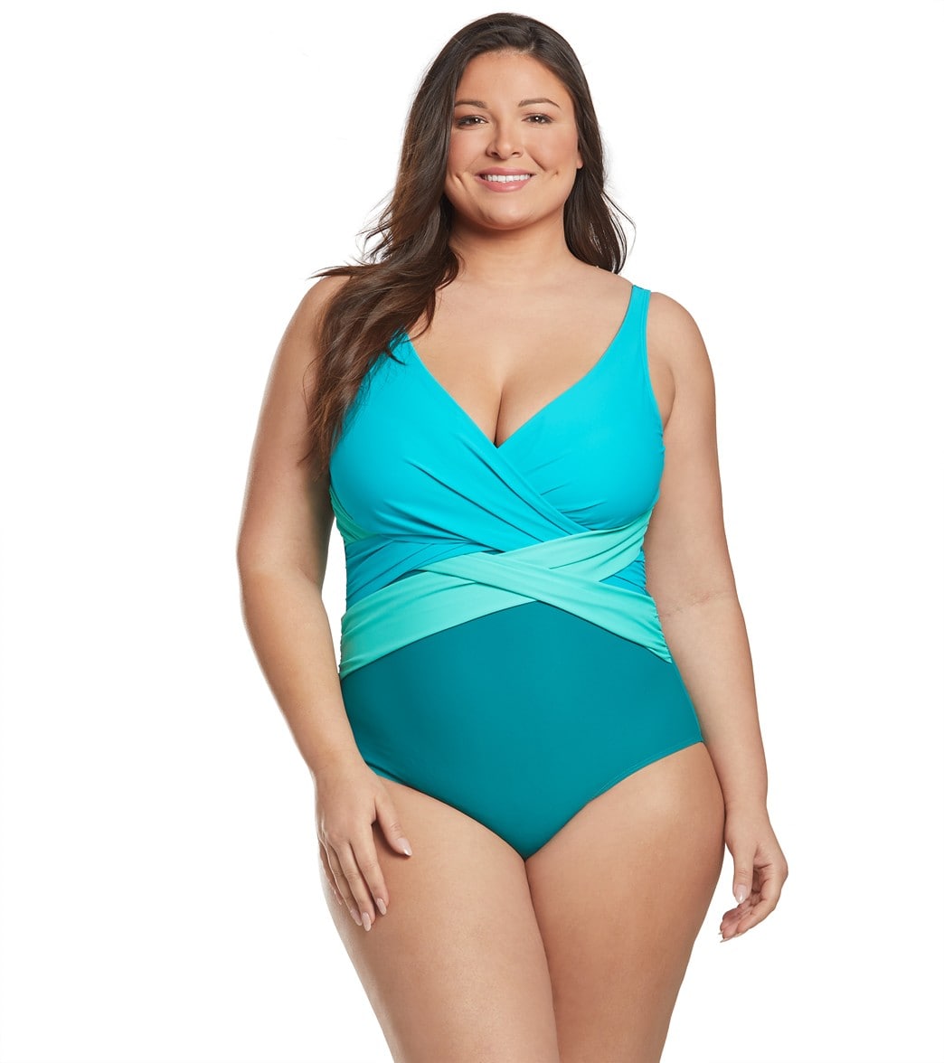 Sporti Plus Size Marina Criss Cross Tummy Control One Piece Swimsuit