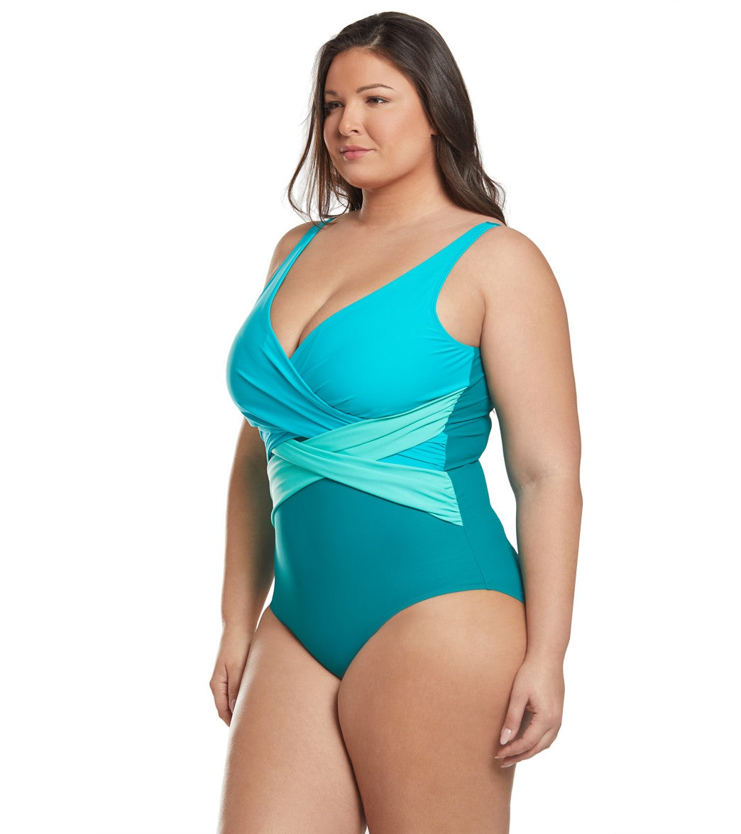 Sporti Plus Size Marina Criss Cross Tummy Control One Piece Swimsuit