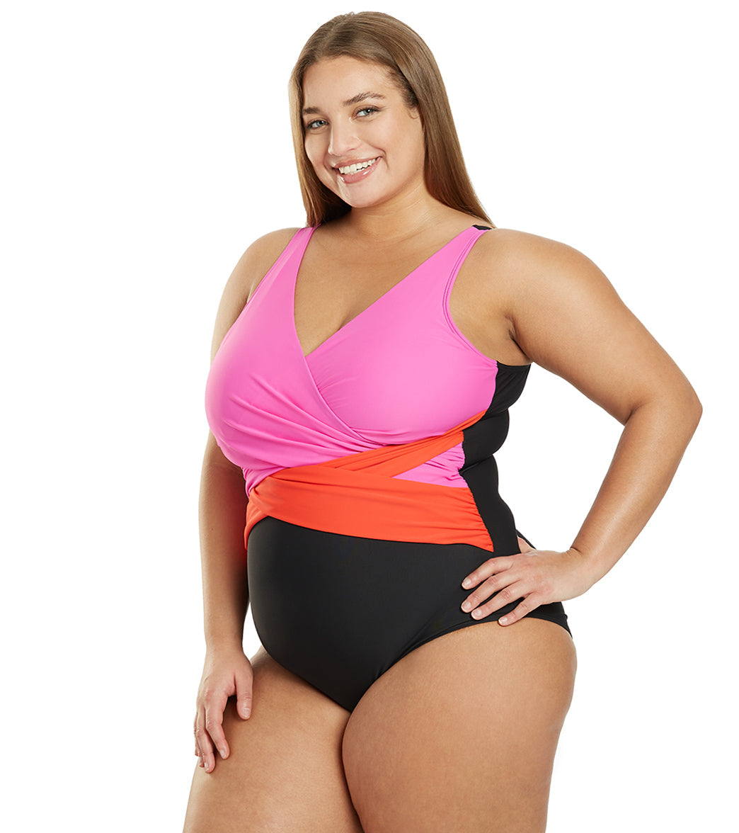 Sporti Plus Size Marina Criss Cross Tummy Control One Piece Swimsuit