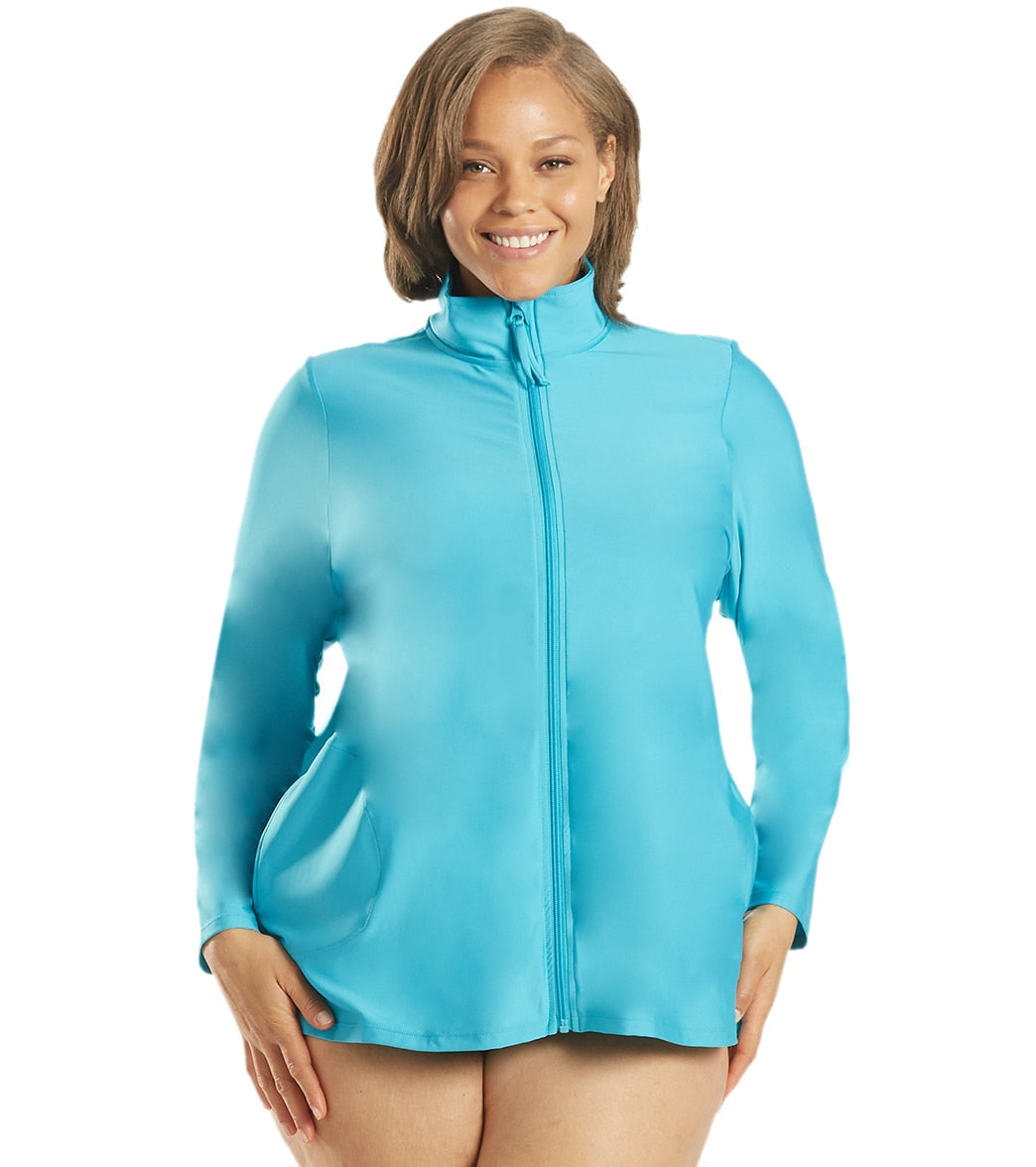 Sporti Women's Plus Size L/S Zip Front UPF 50+ Rash Guard