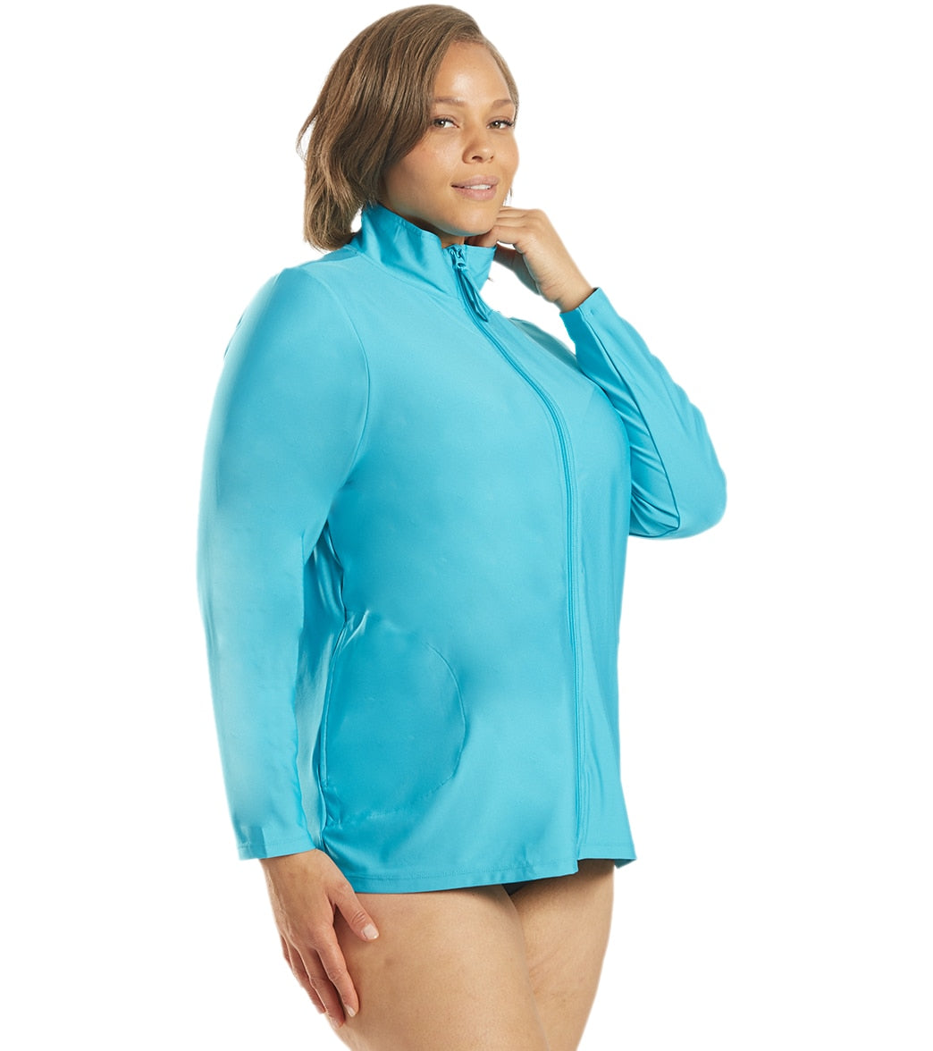 Sporti Women's Plus Size L/S Zip Front UPF 50+ Rash Guard