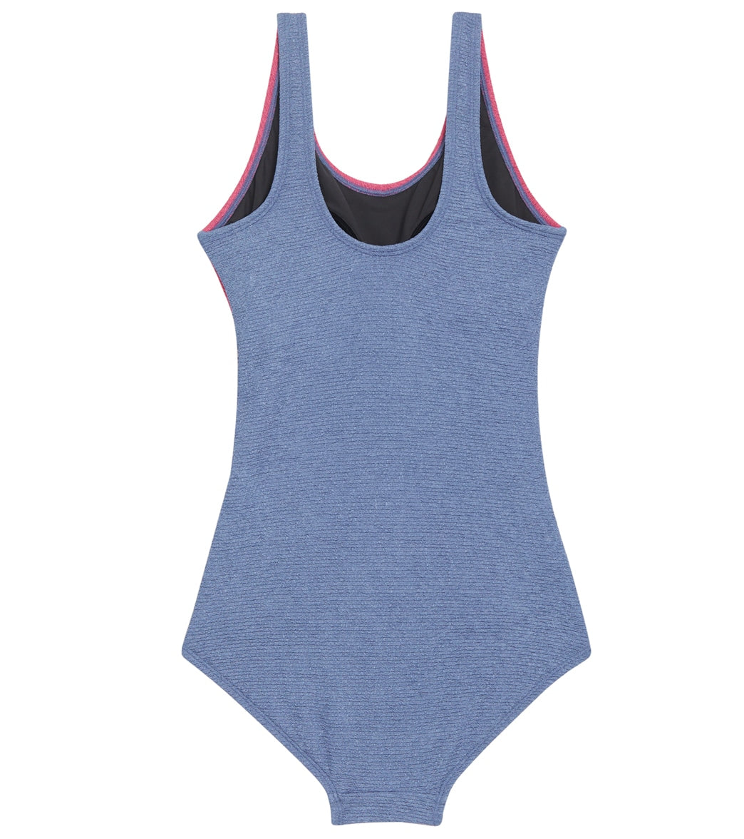 Sporti Textured Chlorine Resistance Asymmetric Colorblock One Piece Slimsuit