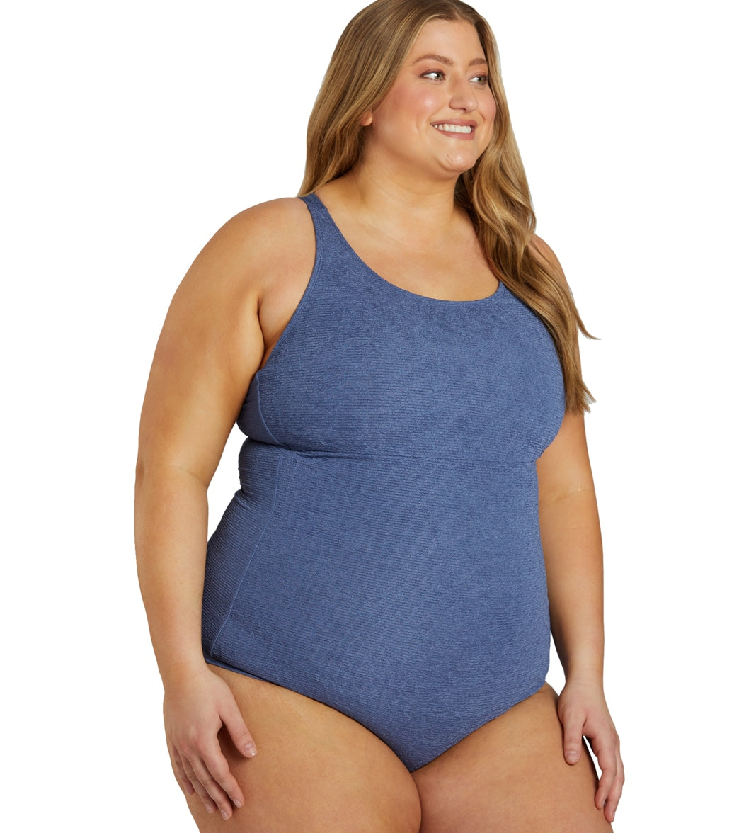 Sporti Plus Size Textured Chlorine Resistant High Neck One Piece Slimsuit