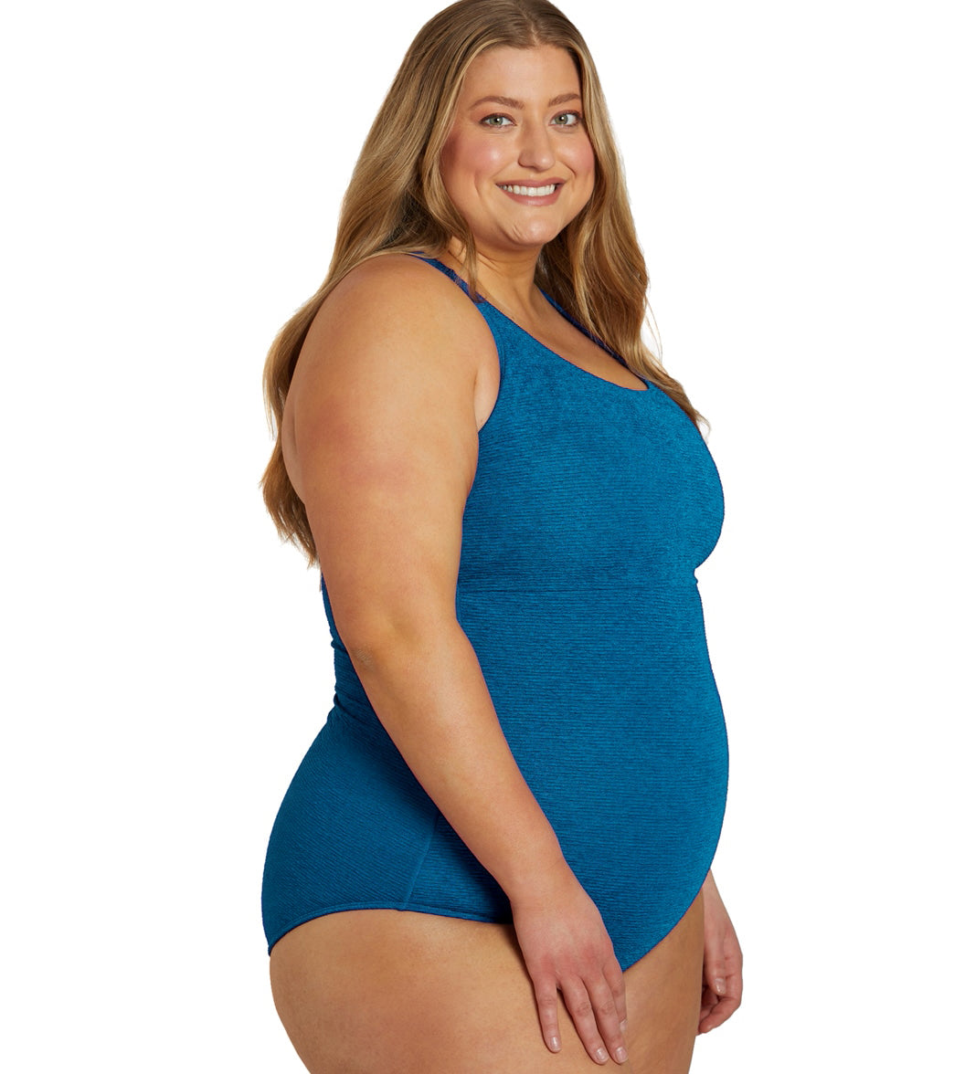 Sporti Plus Size Textured Chlorine Resistant High Neck One Piece Slimsuit