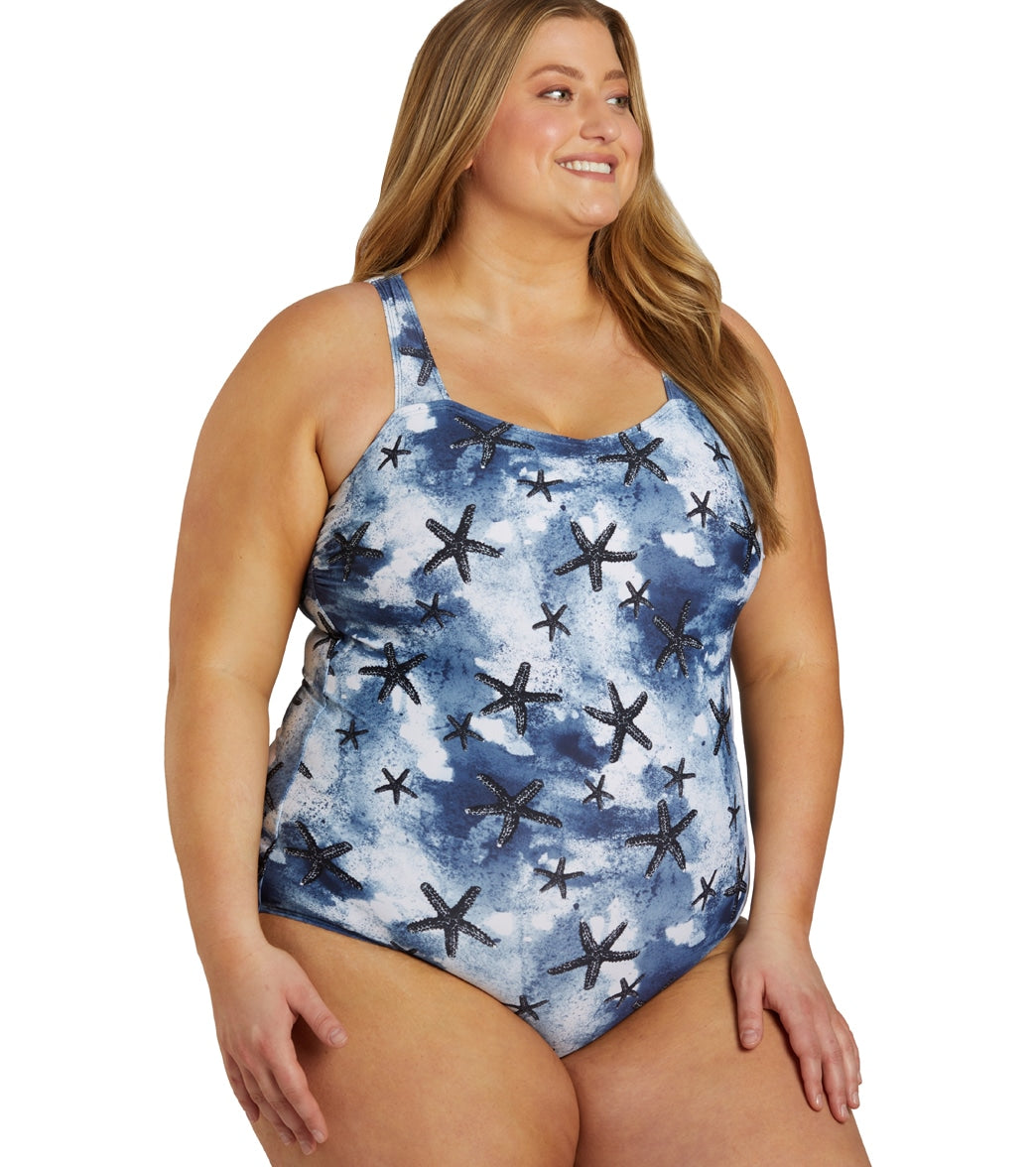 Sporti Plus Size Sanibel Island Moderate Printed Sweetheart One Piece Swimsuit