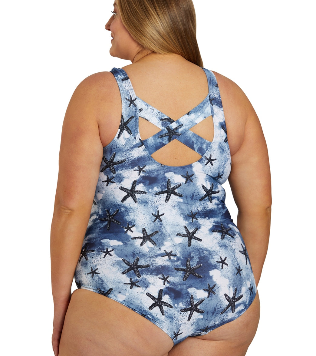 Sporti Plus Size Sanibel Island Moderate Printed Sweetheart One Piece Swimsuit