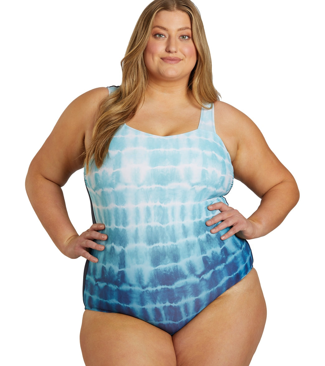 Sporti Plus Size Shibori Moderate Printed Ombre Sweetheart One Piece Swimsuit