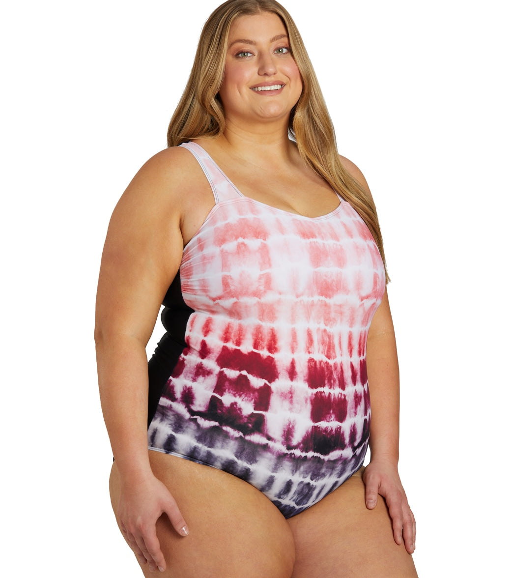 Sporti Plus Size Shibori Moderate Printed Ombre Sweetheart One Piece Swimsuit