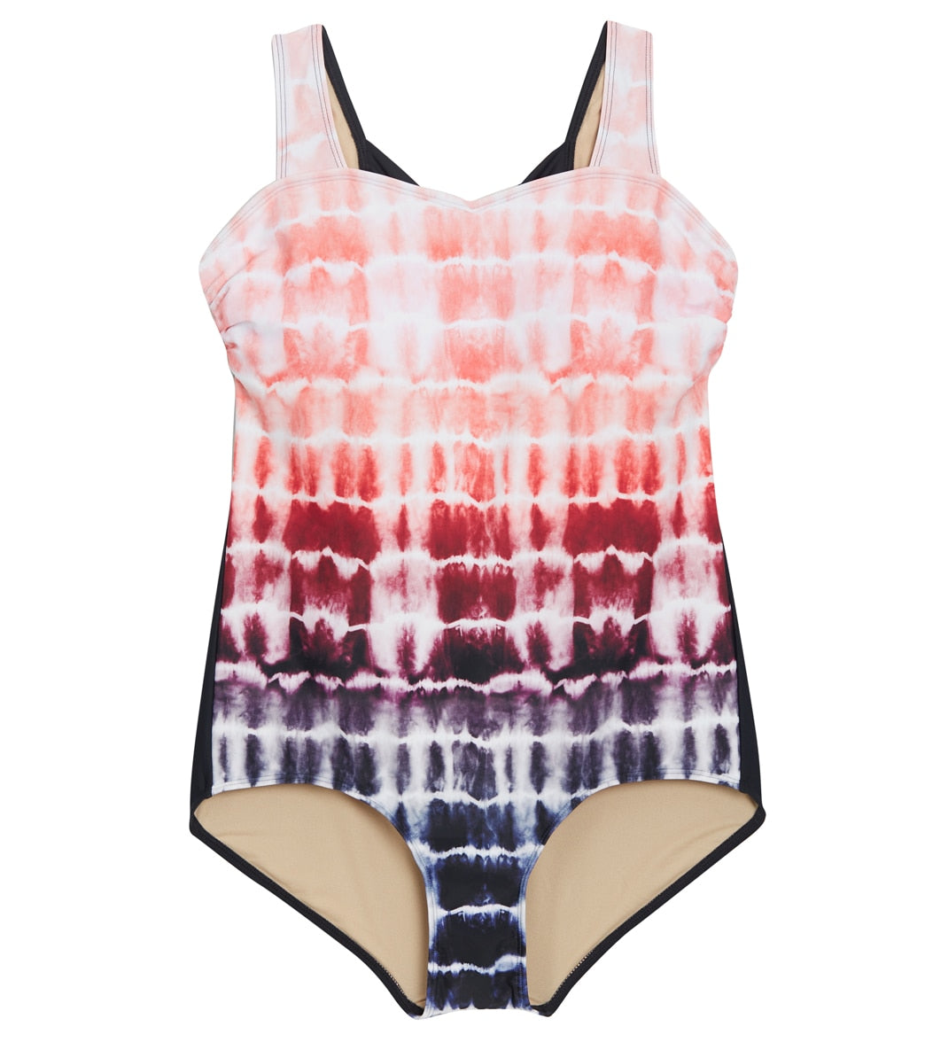 Sporti Plus Size Shibori Moderate Printed Ombre Sweetheart One Piece Swimsuit