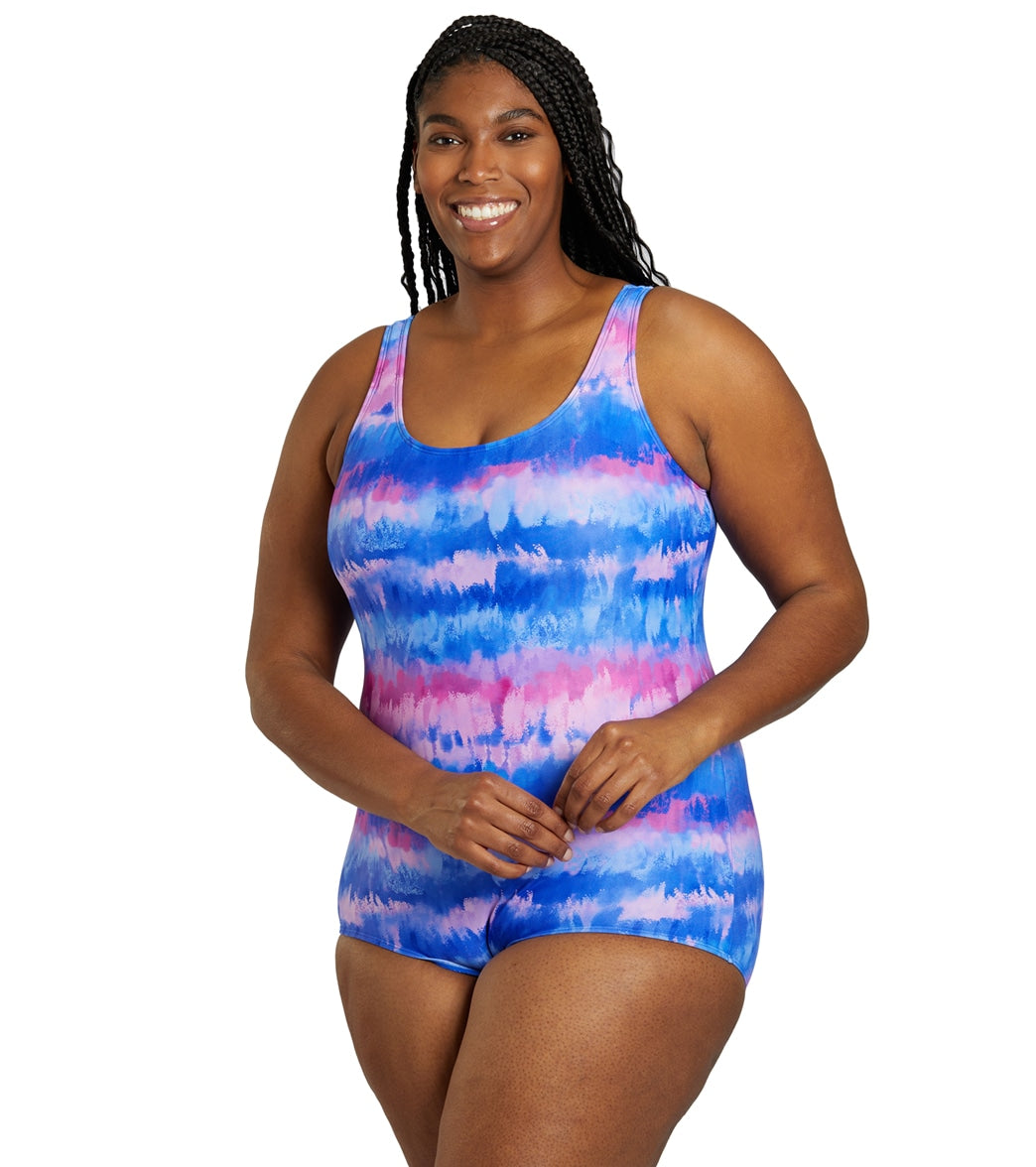 Sporti Plus Size HydroLast Malibu Sunrise Chlorine Resistant Conservative Scoop Back One Piece Swimsuit