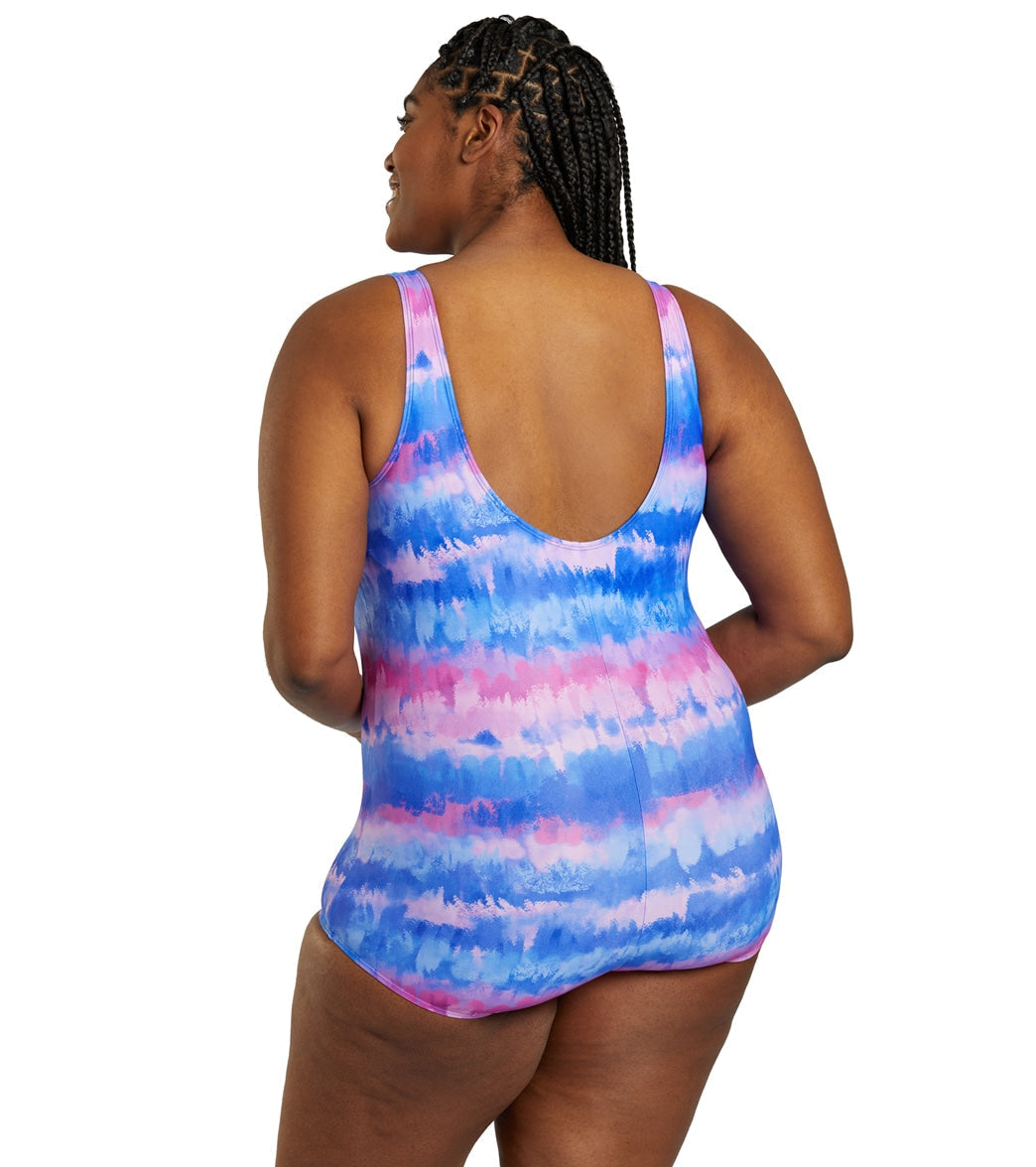 Sporti Plus Size HydroLast Malibu Sunrise Chlorine Resistant Conservative Scoop Back One Piece Swimsuit