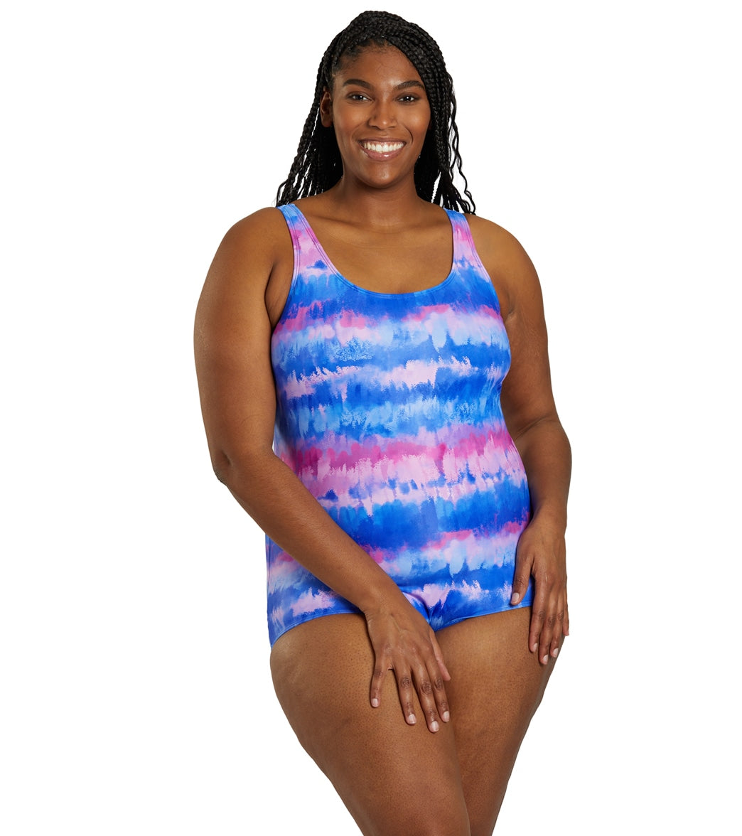 Sporti Plus Size HydroLast Malibu Sunrise Chlorine Resistant Conservative Scoop Back One Piece Swimsuit