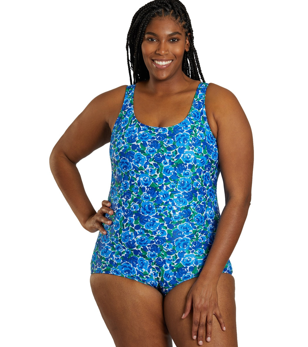 Sporti Plus Size HydroLast Spring Garden Chlorine Resistant Conservative Scoop Back One Piece Swimsuit