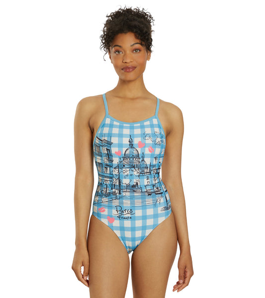 Sporti Paris Bistro Blues Thin Strap One Piece Swimsuit (22-44)